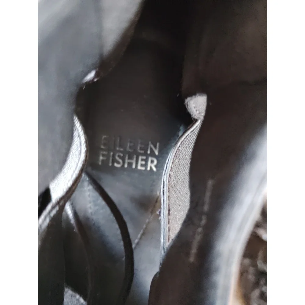 Eileen Fisher Dibs Link Lace-Up Sandal Black Stretch Wedge Gladiator Zip Back 11